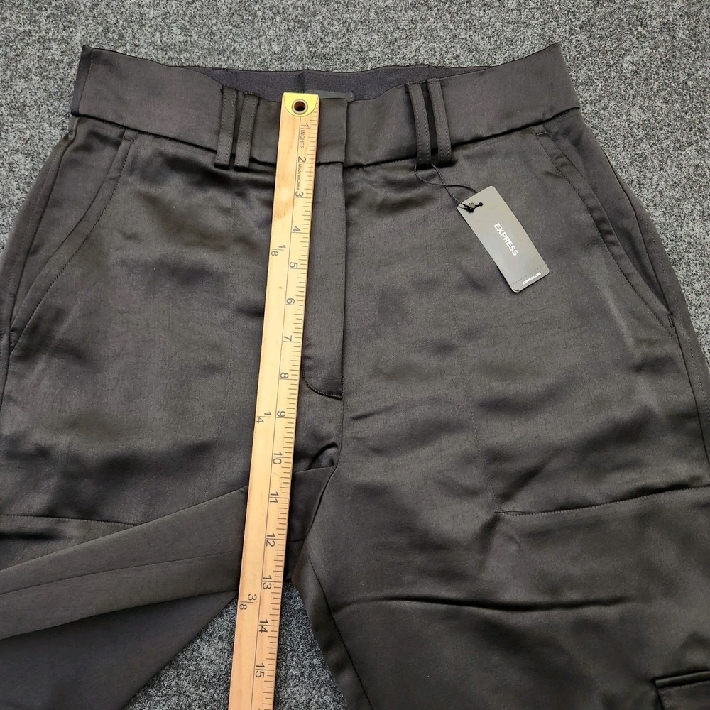 Express Womens 4R Black Super High Waisted Satin Cargo Ankle Pants Corporate - Picture 5 of 11